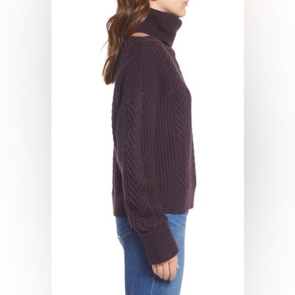 NWT PAIGE Lorilee Turtleneck Cable Knit Wool Blend Sweater in Dark Sangria sz M - Picture 3 of 12